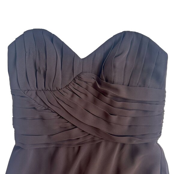 ABS Allen Schwartz Brown Chiffon Strapless Gown Floor Length Dress Size 4 NWT - Picture 5 of 13